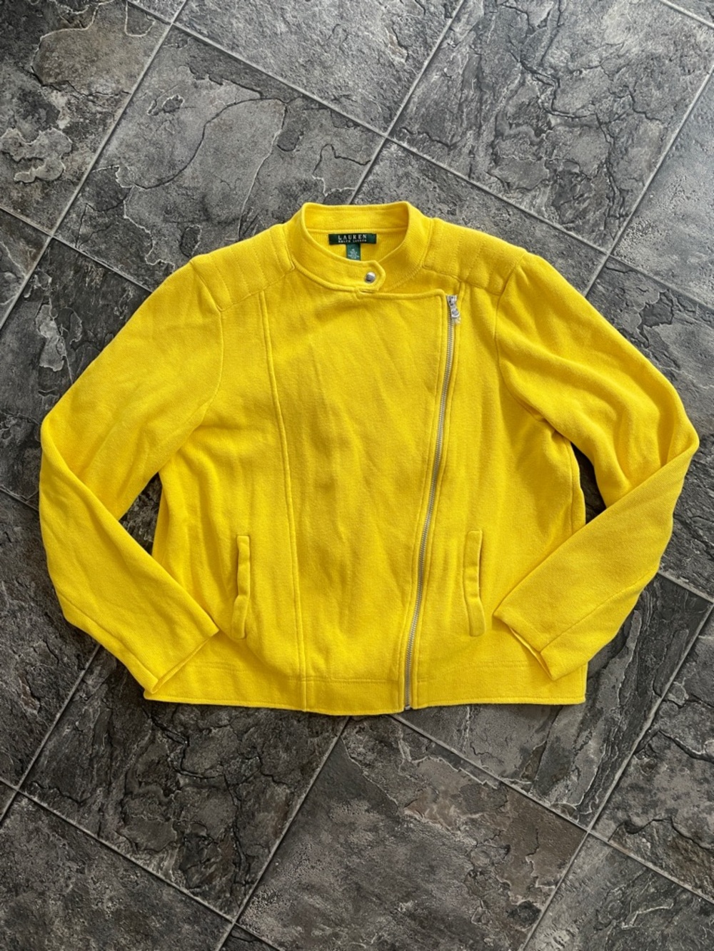 RALPH LAUREN Vibrant Yellow Asymmetrical Urban Streetwear Zip Sweater Jacket